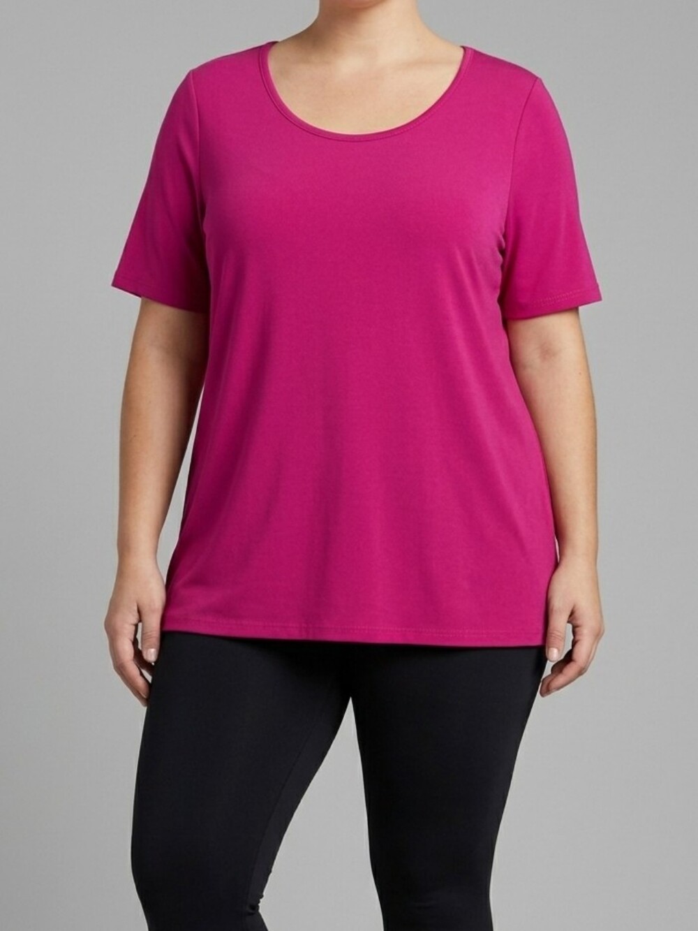 The Zig Zag Stripe Hot Pink Scoop Neck Silky Smooth Short Sleeve Top Lrg Magenta - Picture 2 of 6